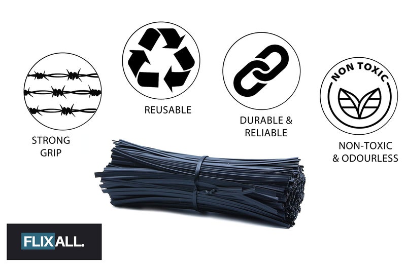 Flixall. 5 inches Twist Ties Pack of 100 - Premium Quality Reusable Black Plastic Coated Twist Ties for Bags, Cords - Bread Ties for Household - Image 3